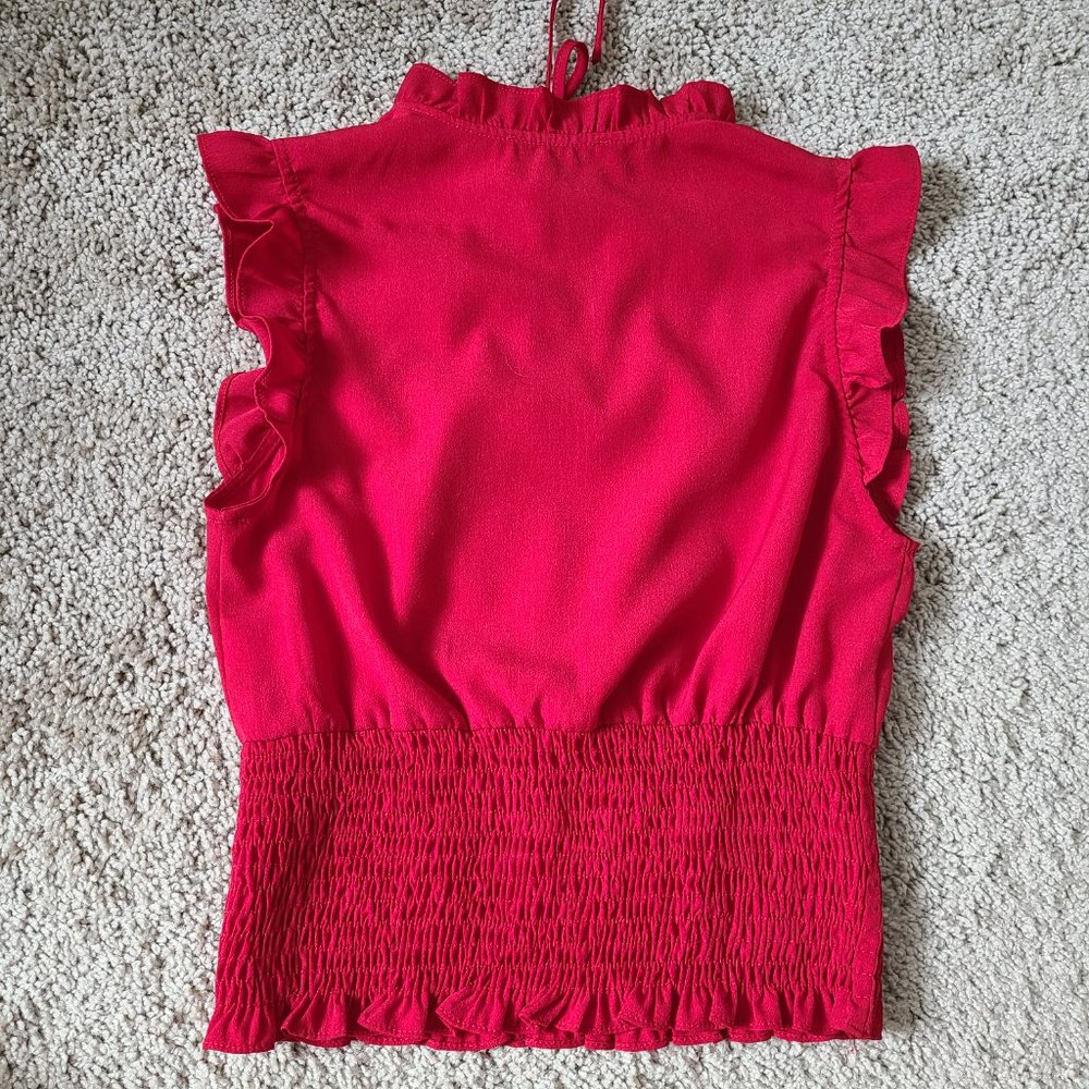 Red Ruffle Ribbed Blouse XS - Picture 6 of 10